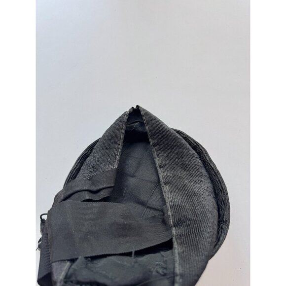 Vintage Black Woven Ribbed Straw Faille Grosgrain Chin Strap Juliet Hat - Picture 9 of 13